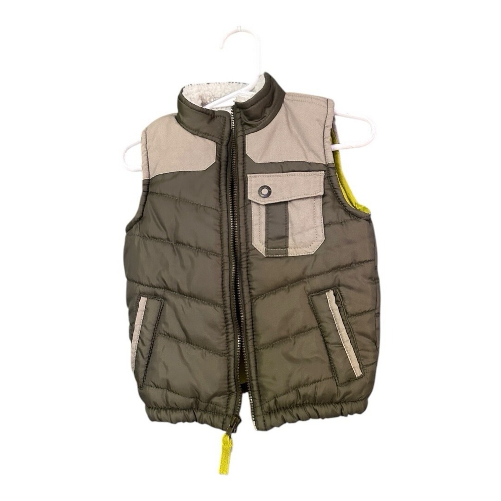 OshKosh B'gosh Boys Puffer Vest 18 Months Two‑Tone Green Gray Toddler Sleeveless
